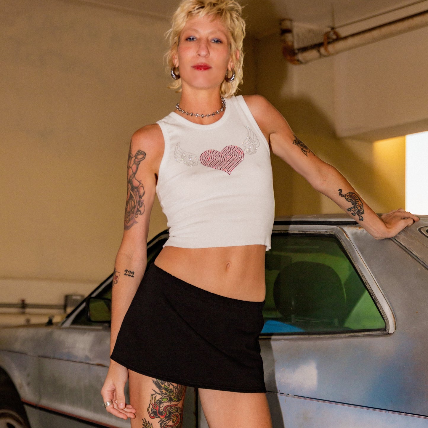 Heart Rhinestone Tank Top